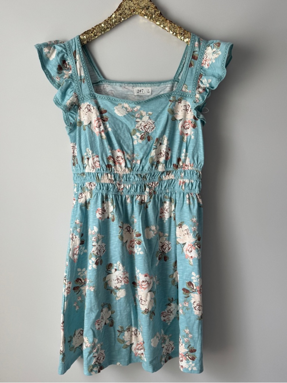 NWT Blue Floral Ruffle Sleeve Sundress